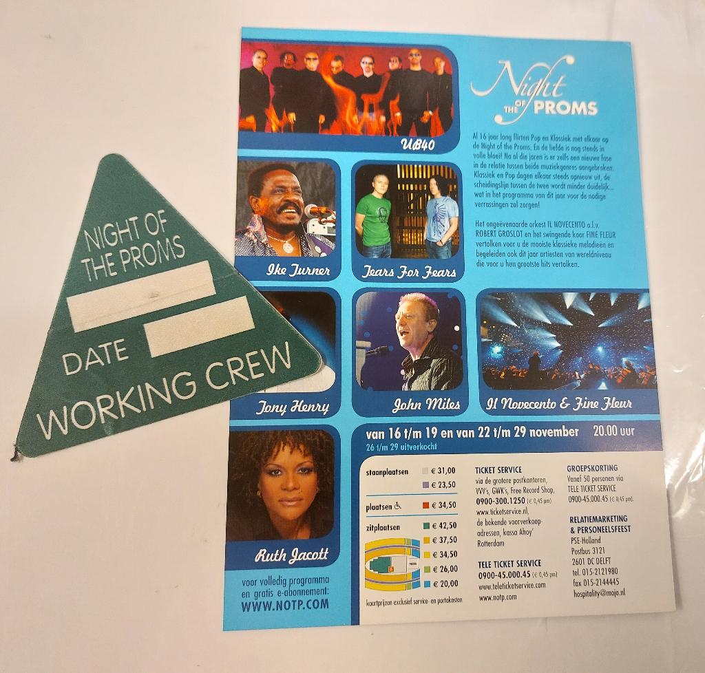 UB40 BACKSTAGE PASS + promo folder Night of the Proms 2006, Verzamelen, Gebruikt, Verzenden, Ub40, NvT