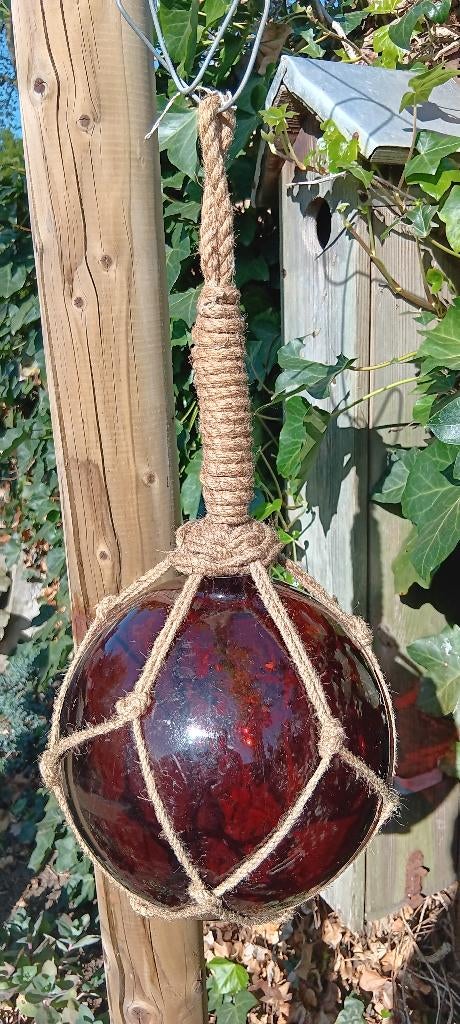 Vintage macramé met grote bruine glazen bol Ø20 cm, Ophalen of Verzenden