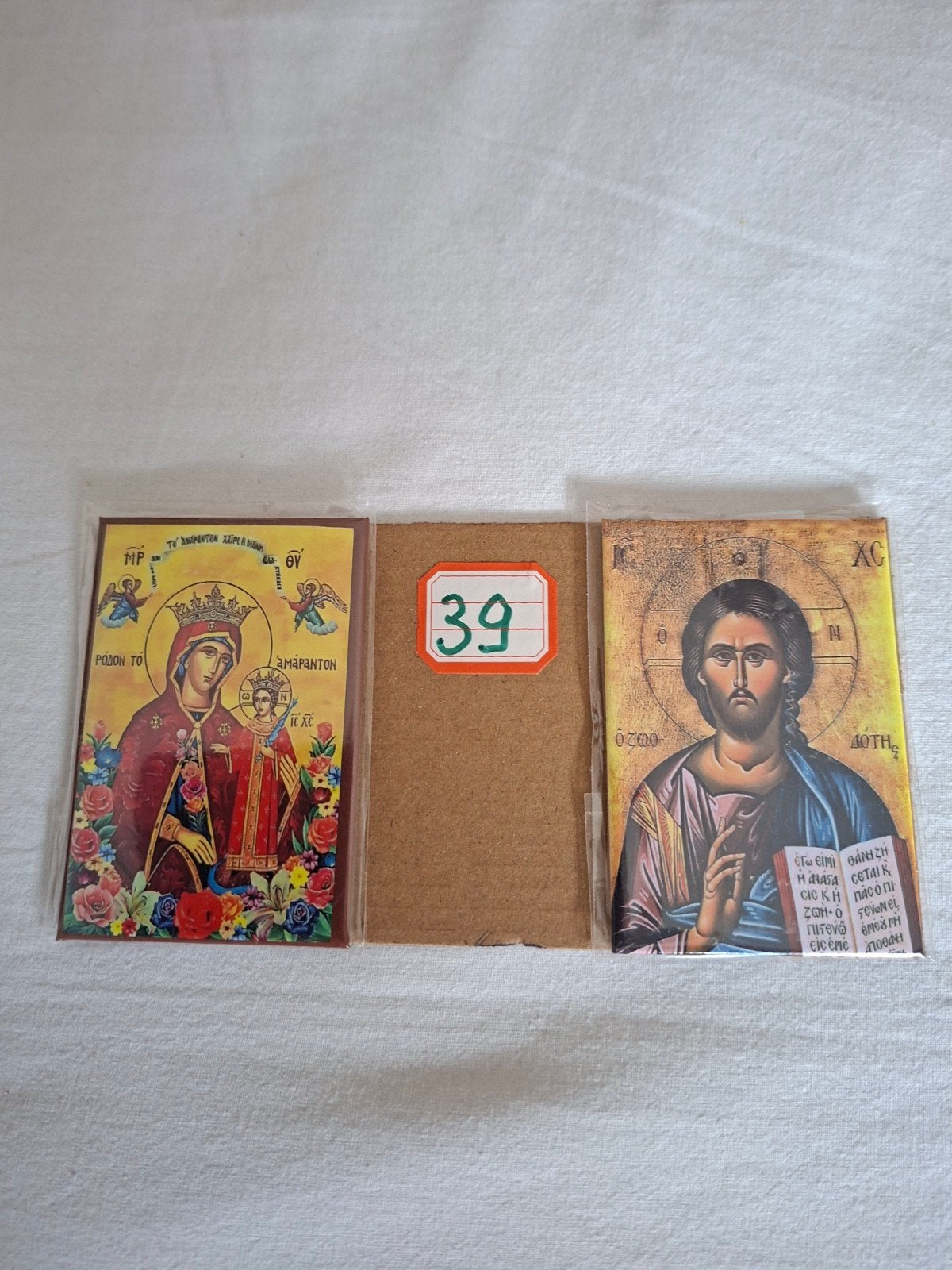 Set van 2 religieuze iconen: Maria met kind en Jezus, Antiek en Kunst, Antiek | Religie, Ophalen of Verzenden