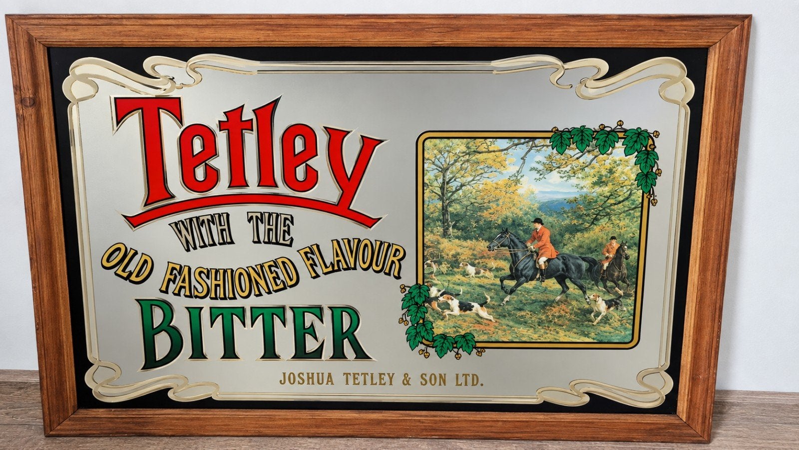Vintage Tetley Bitter Reclame Spiegel - Nette Staat, Ophalen, Rechthoekig, 50 tot 100 cm, Minder dan 100 cm