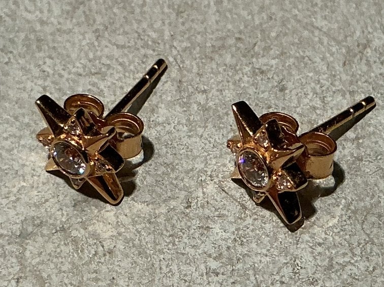 VERMEIL GOUD OORKNOPPEN MET WITTE EDELSTENEN, Verzenden, Zilver, Oorbellen, Met edelsteen