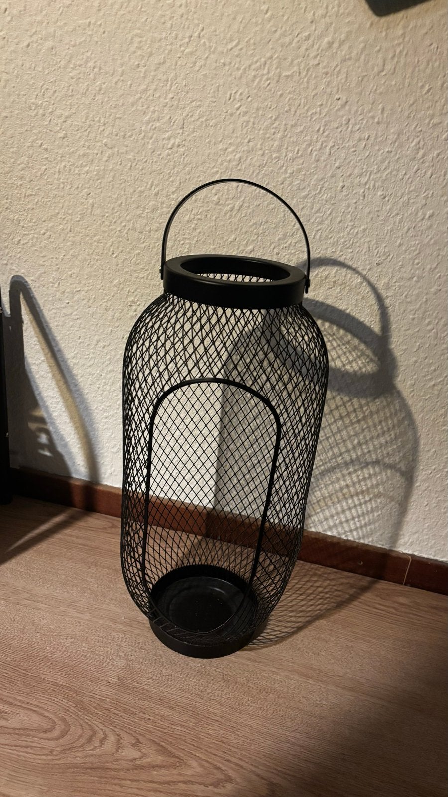 Zwart metalen lantaarn 42 cm hoog voor kaarsen/plantjes, Ophalen, Gebruikt, Zwart, Metaal