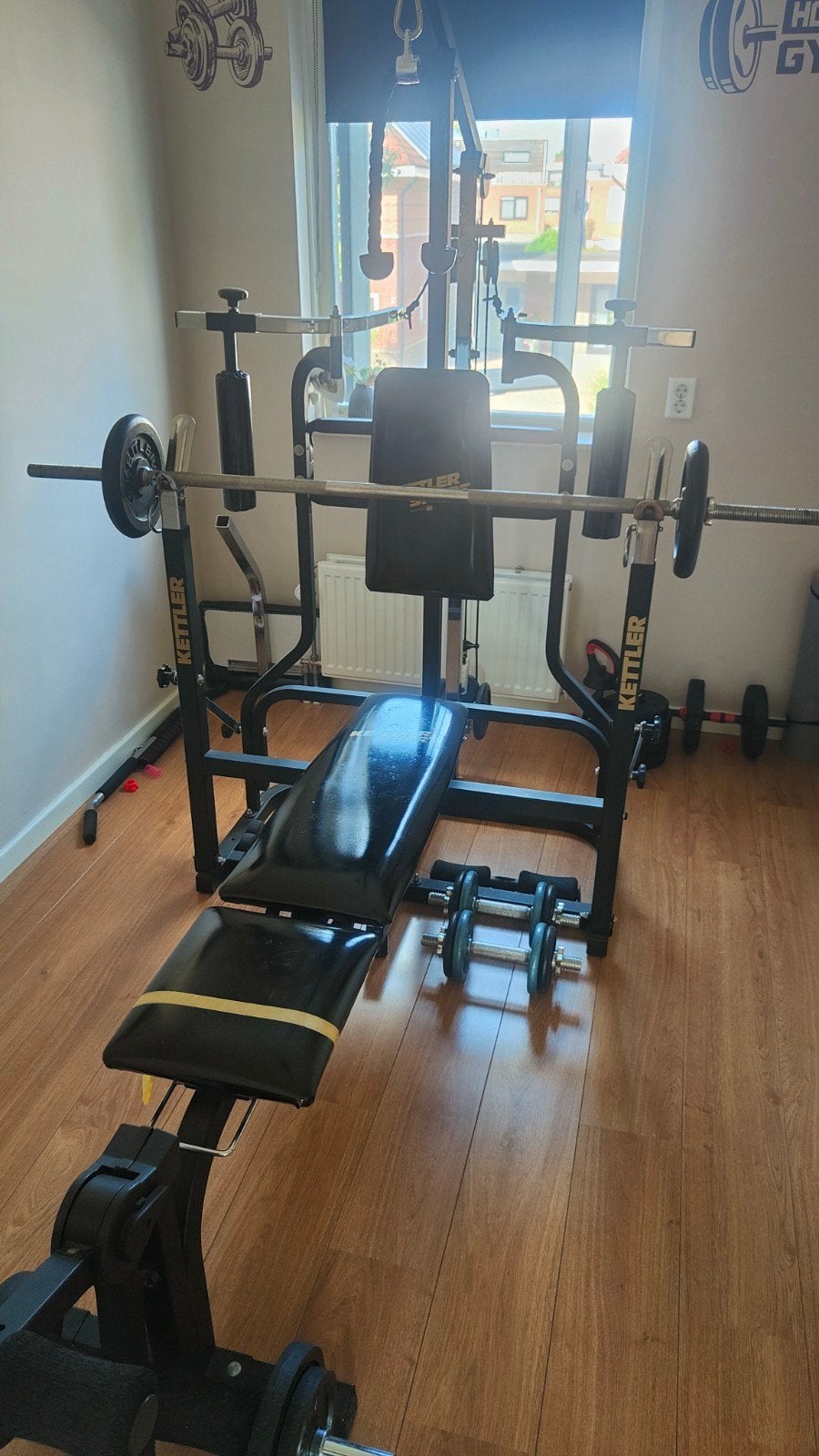 Kettler Sport Krachtstation met Halterbank en Gewichten, Ophalen, Gebruikt, Benen, Fitnessbank