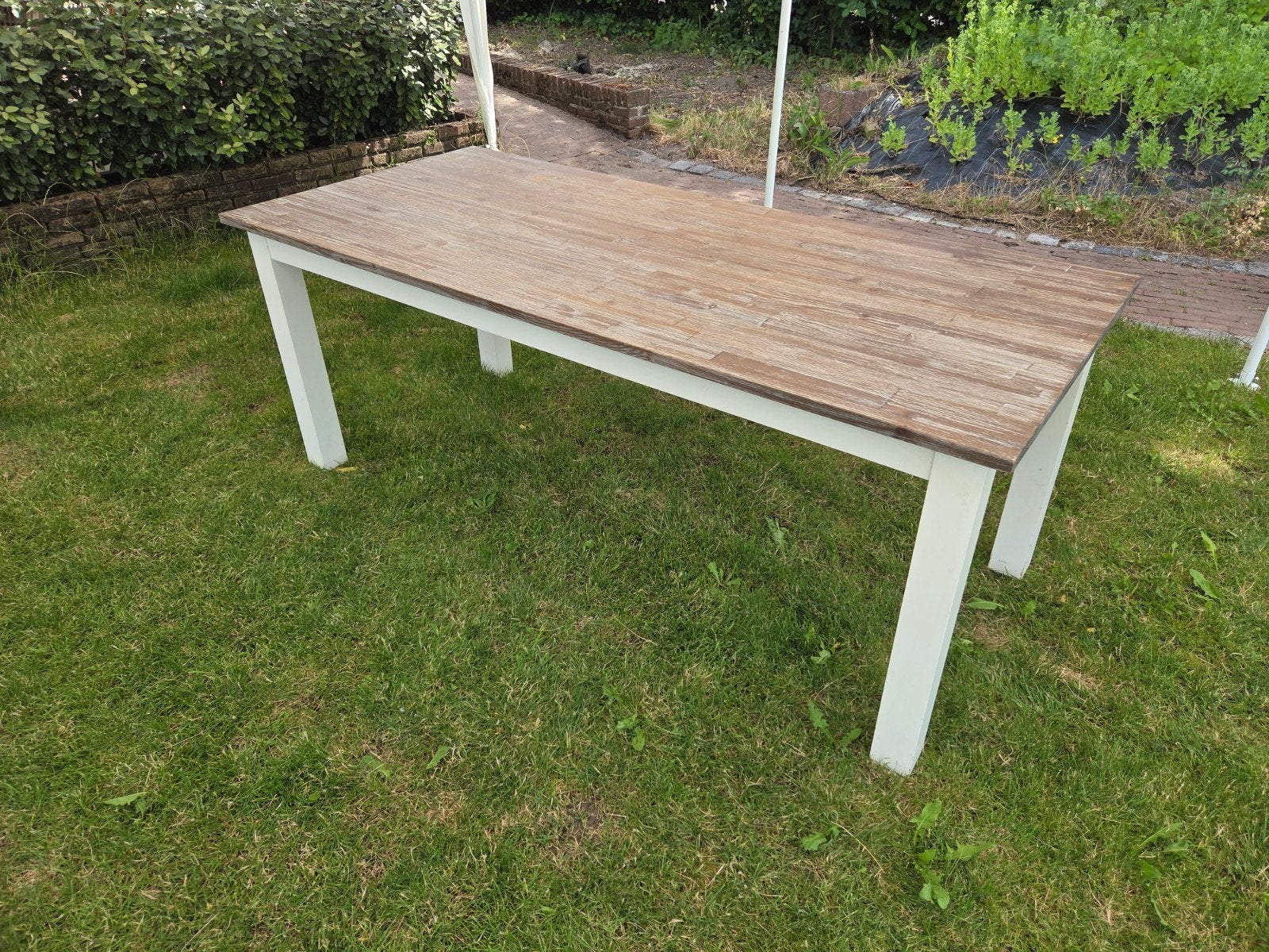 Eettafel landelijk met witte poten, Ophalen, Gebruikt, Rechthoekig, 50 tot 100 cm