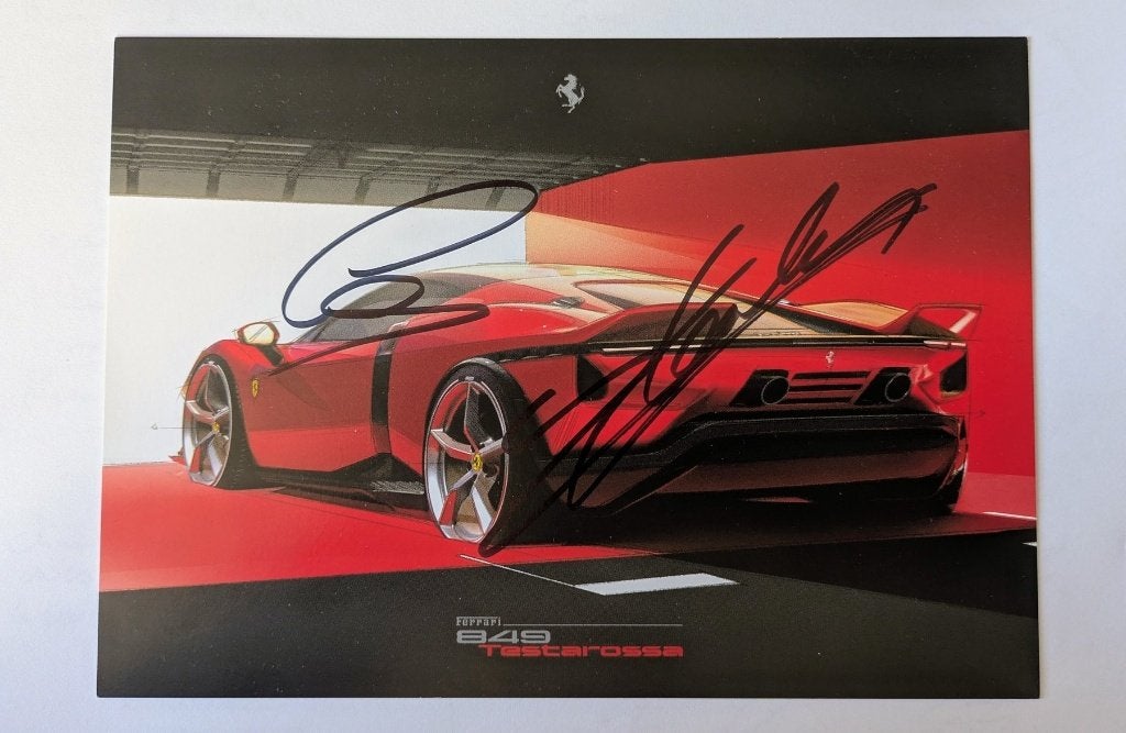 Gesigneerde Lewis Hamelton Ferrari 849 Testarossa poster, Ophalen of Verzenden, Zo goed als nieuw, Overige sporten, Poster, Plaatje of Sticker
