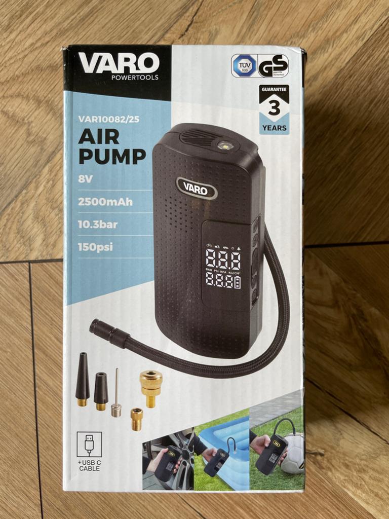 Varo Powertools Draagbare luchtpomp compressor 8V 2500mAh, Ophalen of Verzenden, Drukmeter, Nieuw