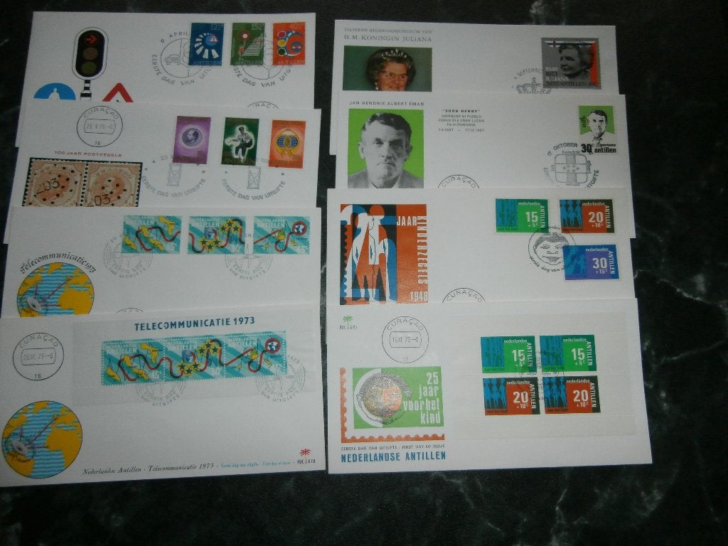 jaargang fdc's nederlandse antillen  1973, Verzenden, Gestempeld