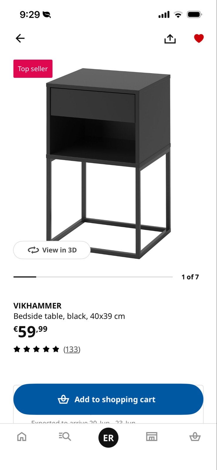 IKEA VIKHAMMER nachtkastje, zwart, 40x39 cm, Huis en Inrichting, Slaapkamer | Nachtkastjes, Ophalen, Minder dan 45 cm, Metaal of Aluminium