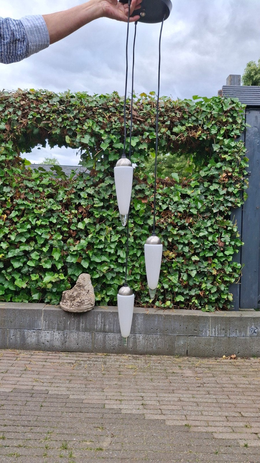 Vintage hanglamp met 3 glazen kelken - Modern design, Huis en Inrichting, Lampen | Hanglampen, Ophalen of Verzenden, Gebruikt