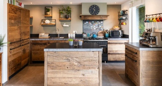 Complete landelijke houten keuken inclusief apparatuur, Ophalen, Gebruikt, Bruin, Hoekkeuken