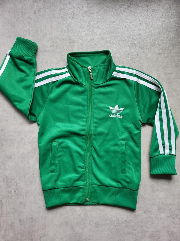 Adidas retro trainingsjack groen maat 98, Ophalen of Verzenden, Zo goed als nieuw, Jongen of Meisje, Jas