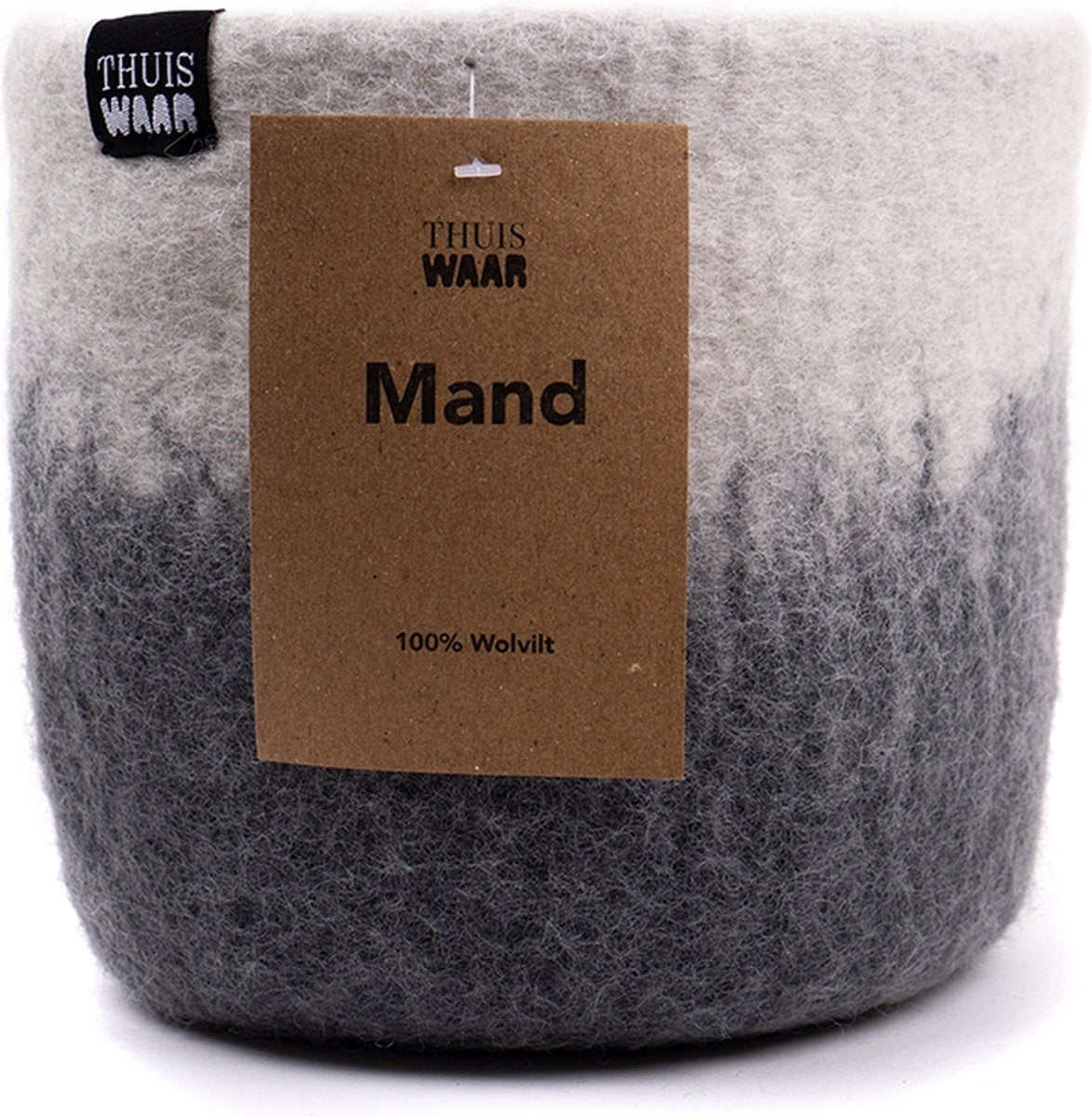 Thuis Waar Mand 100% Wolvilt - Grijs naar Wit - 23 cm, Mand, Textiel, Rond, Nieuw