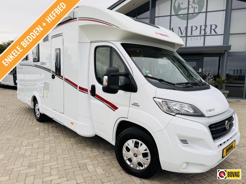 Dethleffs Trend 7057 Enkele bedden Hefbed 2016, Caravans en Kamperen, Standaard zit, Ringverwarming, Fiat, Half-integraal