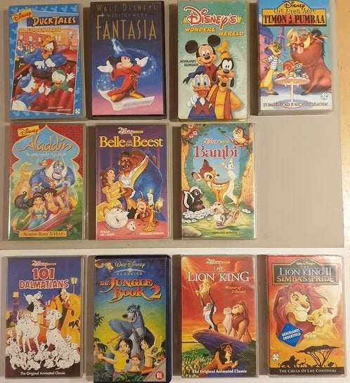 11 stuks Collectie Disney VHS videobanden - Klassiekers, Nederlands ondertiteld, Gebruikt, Animatie, Alle leeftijden