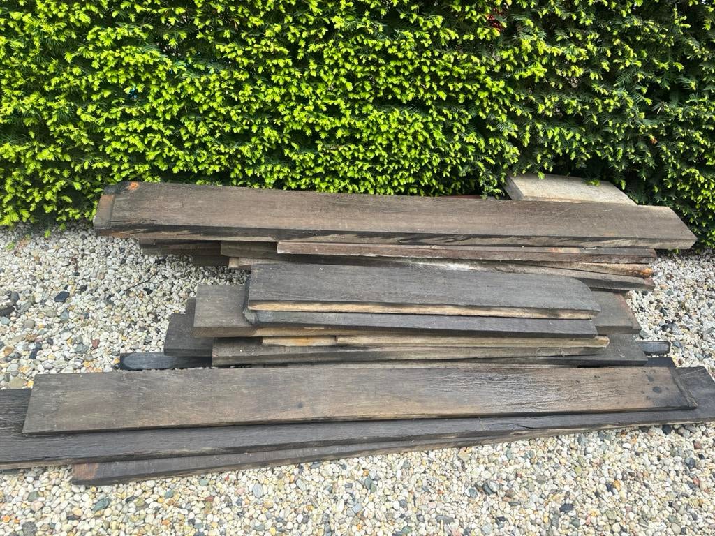 Azobé Scheepsplanken (Reclaimed) 8m² – Uniek, Hardhout, Ophalen, Zo goed als nieuw, Plank, 50 mm of meer