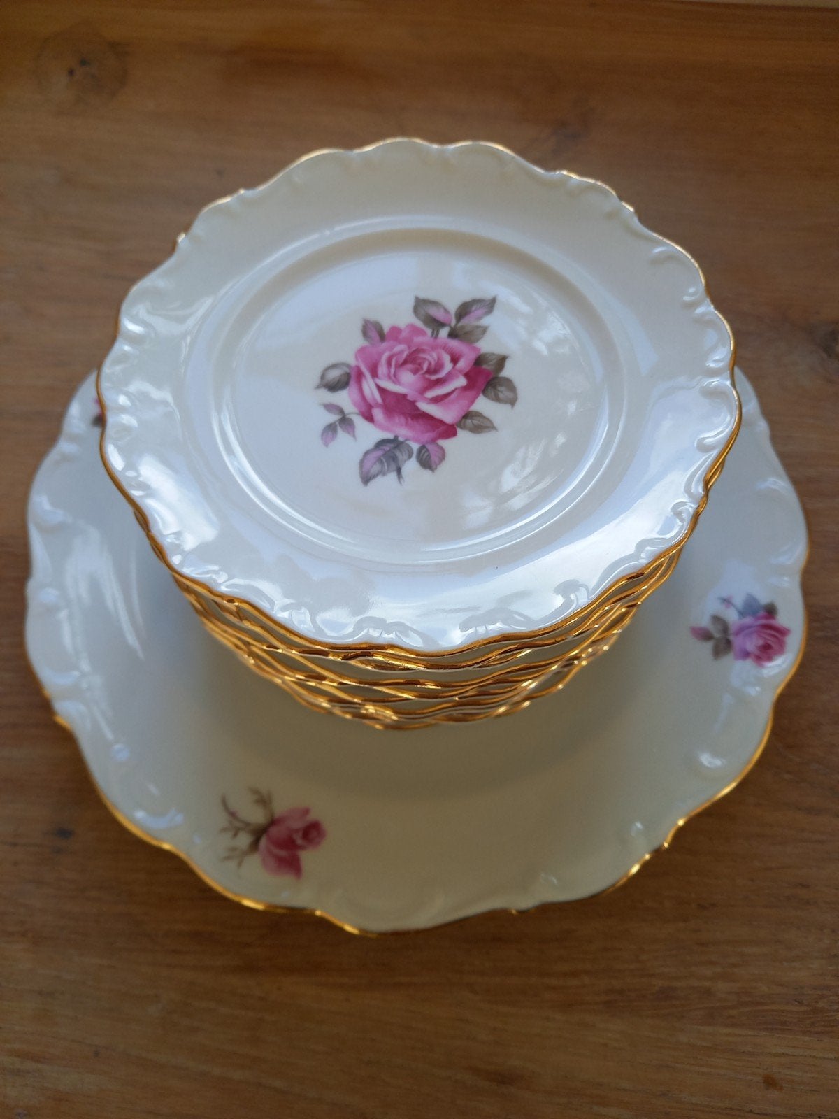 Bavaria Schumann 'Rose' 1 bord en 11 gebaksbordjes, Antiek en Kunst, Ophalen