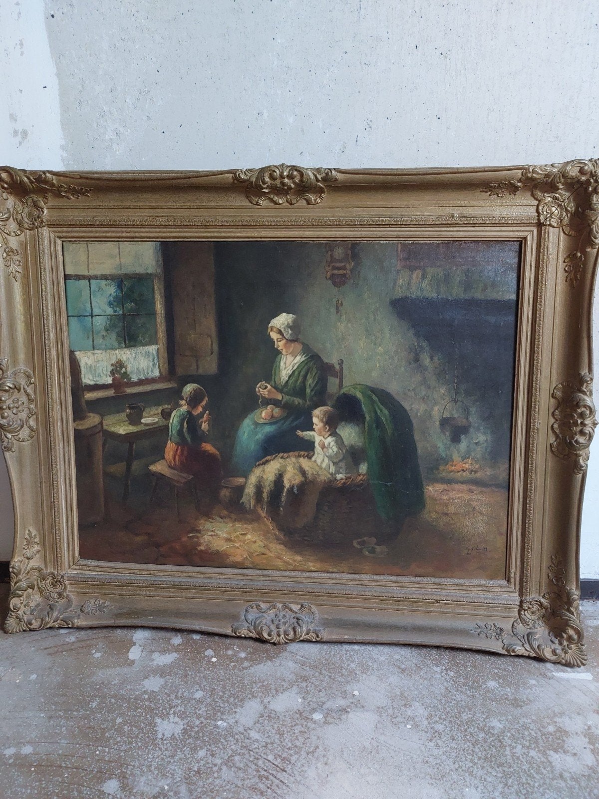 Klassiek schilderij: Moeder met kinderen, 93x75 cm, Antiek en Kunst, Kunst | Schilderijen | Klassiek, Ophalen, Doek, Portret of Personen