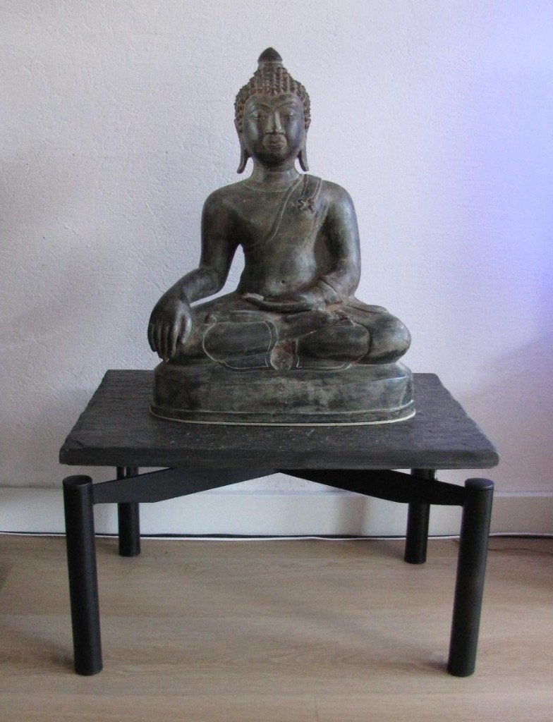 Grote Bronzen BOEDDHA + TAFEL, Ophalen, Handgemaakt, 93 cm, Meerkleurig