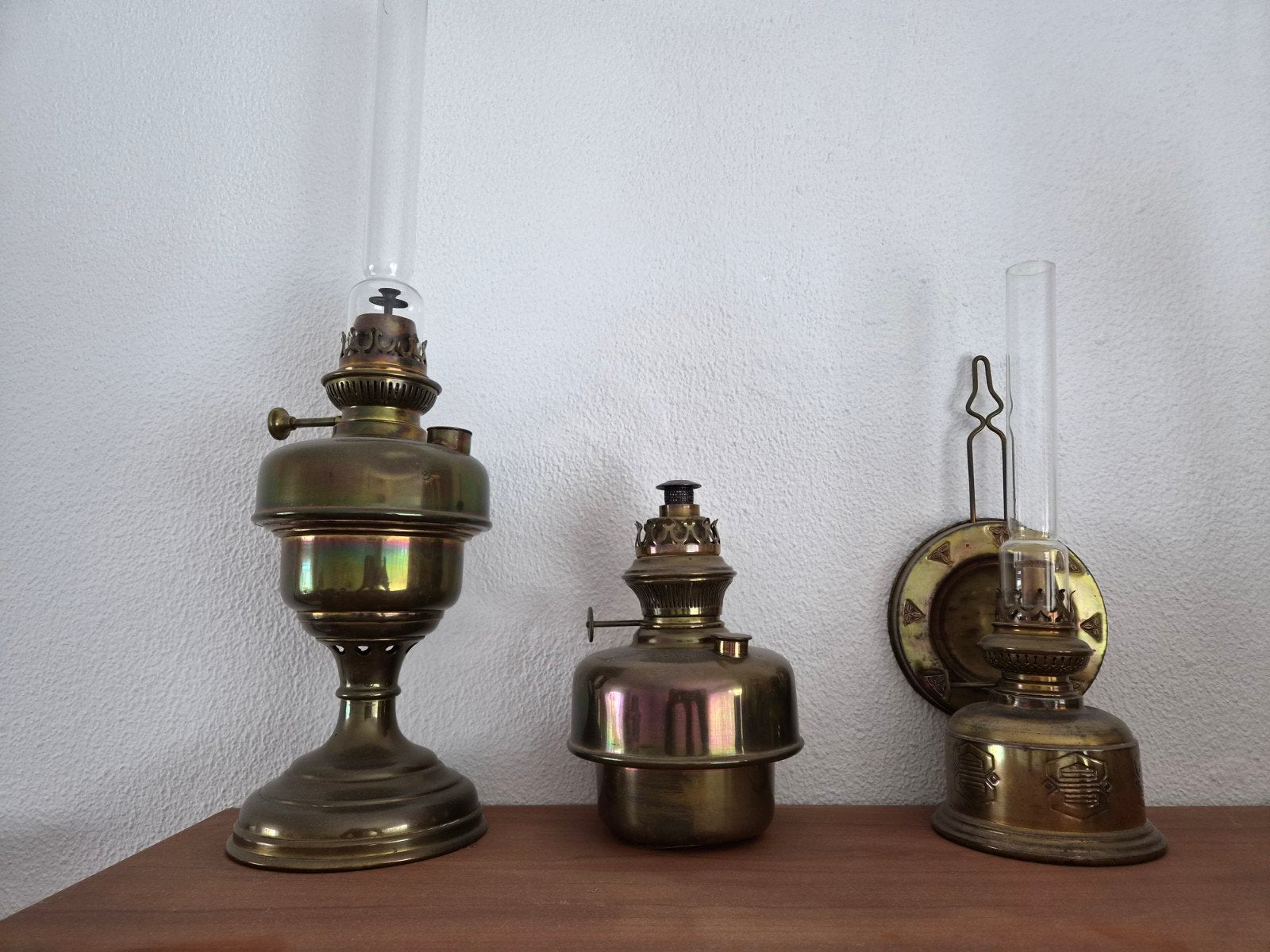Set van 3 Antieke Messing Olielampen, Antiek en Kunst, Ophalen of Verzenden