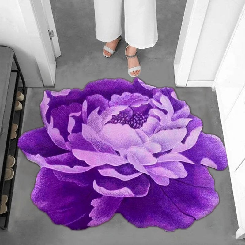 Paarse Bloem Vloerkleed Kleed Tapijt Mat Vloermat Paars Rond, 100 tot 150 cm, Verzenden, Paars, Rond