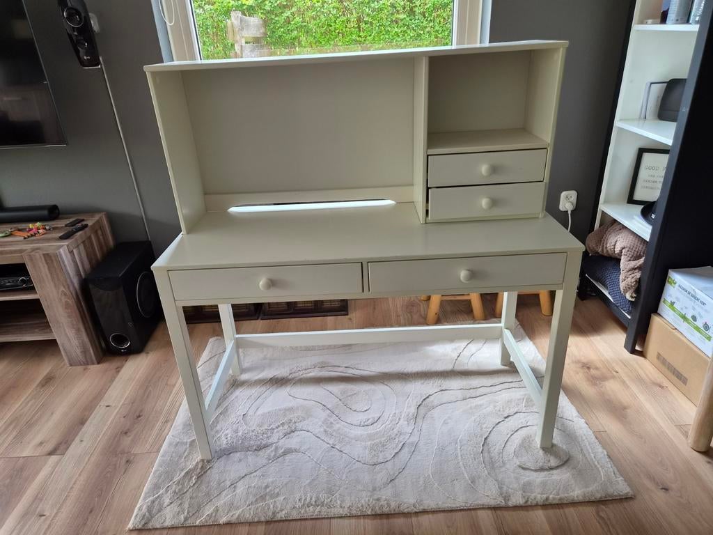 Wit bureau met opbouw en lades - Ideaal voor thuiswerkplek, Huis en Inrichting, Bureaus, Met lades, Gebruikt, Spaanplaat of MDF