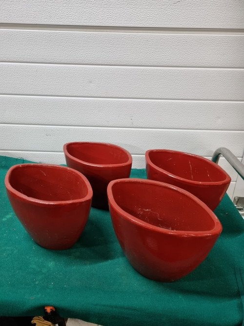 bloempotten rood ovaal vier stuks, Ophalen of Verzenden, 'T Olde Gre-j, Info@toldegrej.nl, Endepoelstraat 20f Didam