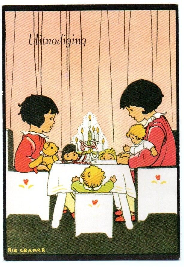 Illustrator Rie Cramer (Uitnodiging), Verzamelen, Ansichtkaarten | Themakaarten, Ophalen, 1960 tot 1980, Ongelopen, Feest(dag)