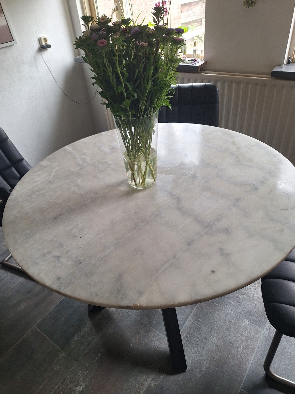 Echt marmeren eettafel - Rond - 110 cm diameter, Gebruikt, Rond, Ophalen of Verzenden, Vier personen