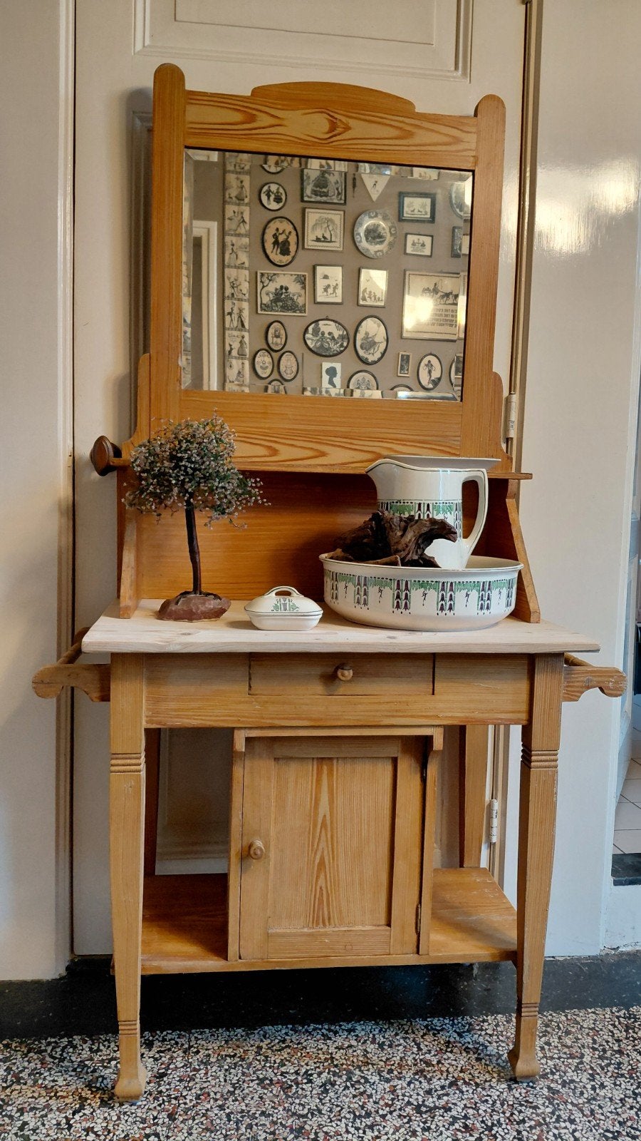 Brocante Antieke Wasmeubel met Spiegel Opstand, Antiek en Kunst, Ophalen of Verzenden