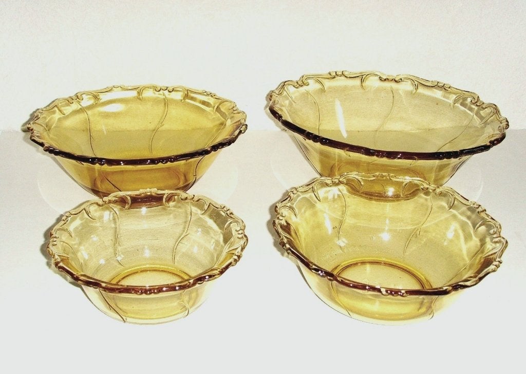 Retro Set Walther glas Tsjechië model Feston vier schalen., Ophalen of Verzenden