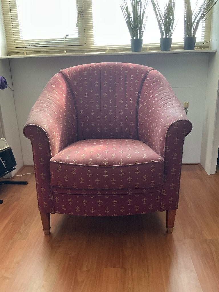 Klassieke fauteuil met Frans leliepatroon, Ophalen, Gebruikt, Klassiek, 75 tot 100 cm