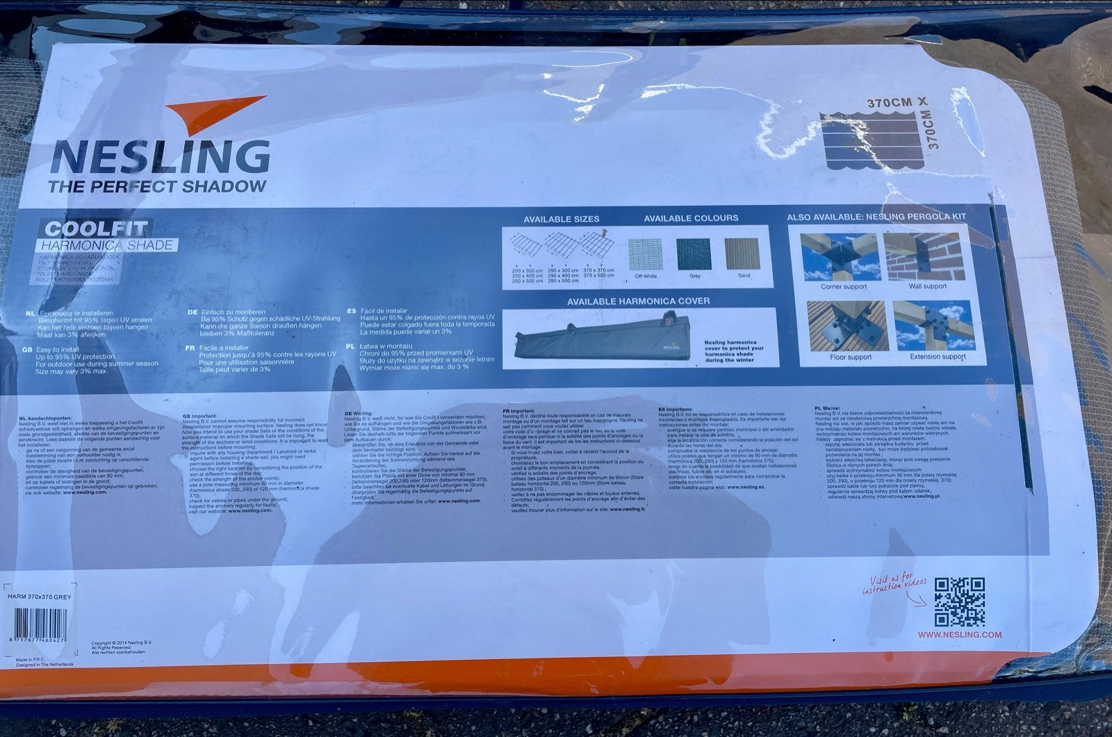 Nieuwe Nesling Harmonica Schaduwdoek 3,70 x 3,70m Antraciet, Ophalen, Nieuw