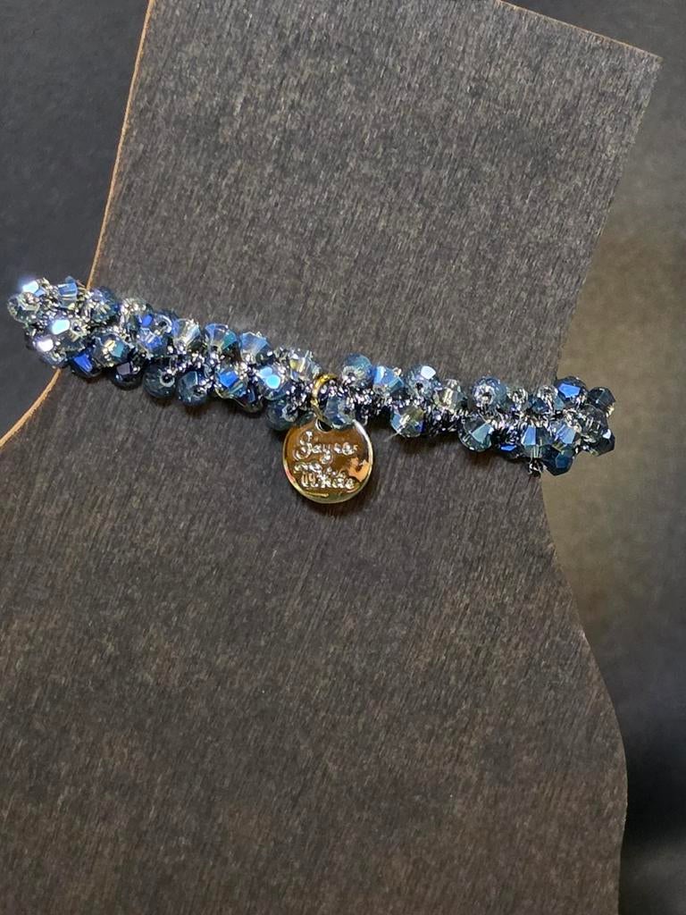 Armband met kralen navy blauw elastisch, Overige materialen, Overige kleuren, ., Nieuw