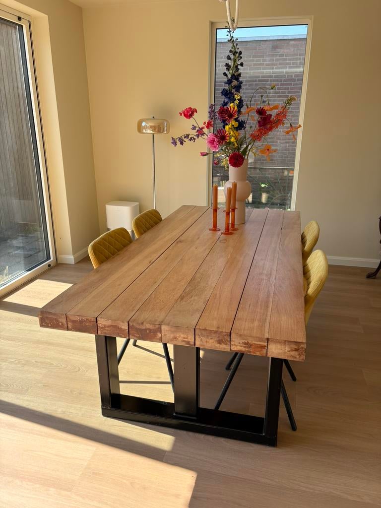 Massief houten eettafel handgemaakt | 211x101cm, Ophalen, Gebruikt, 200 cm of meer, 50 tot 100 cm