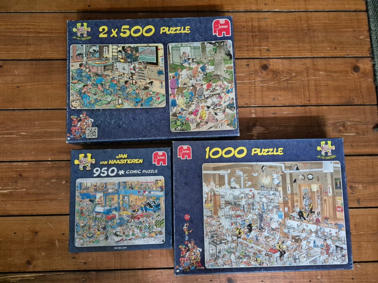 Jan van Haasteren Puzzels - 3 stuks (950, 1000, 2x500), Ophalen of Verzenden, 500 t/m 1500 stukjes, Gebruikt, Legpuzzel