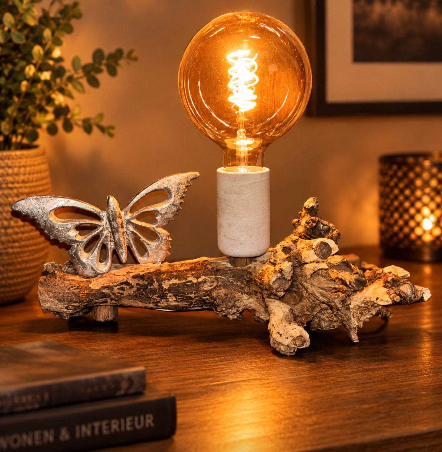 Unieke handgemaakte tafellamp – natuurlijke uitstraling, Nieuw, Sfeerlamp, 31 cm, Landelijk