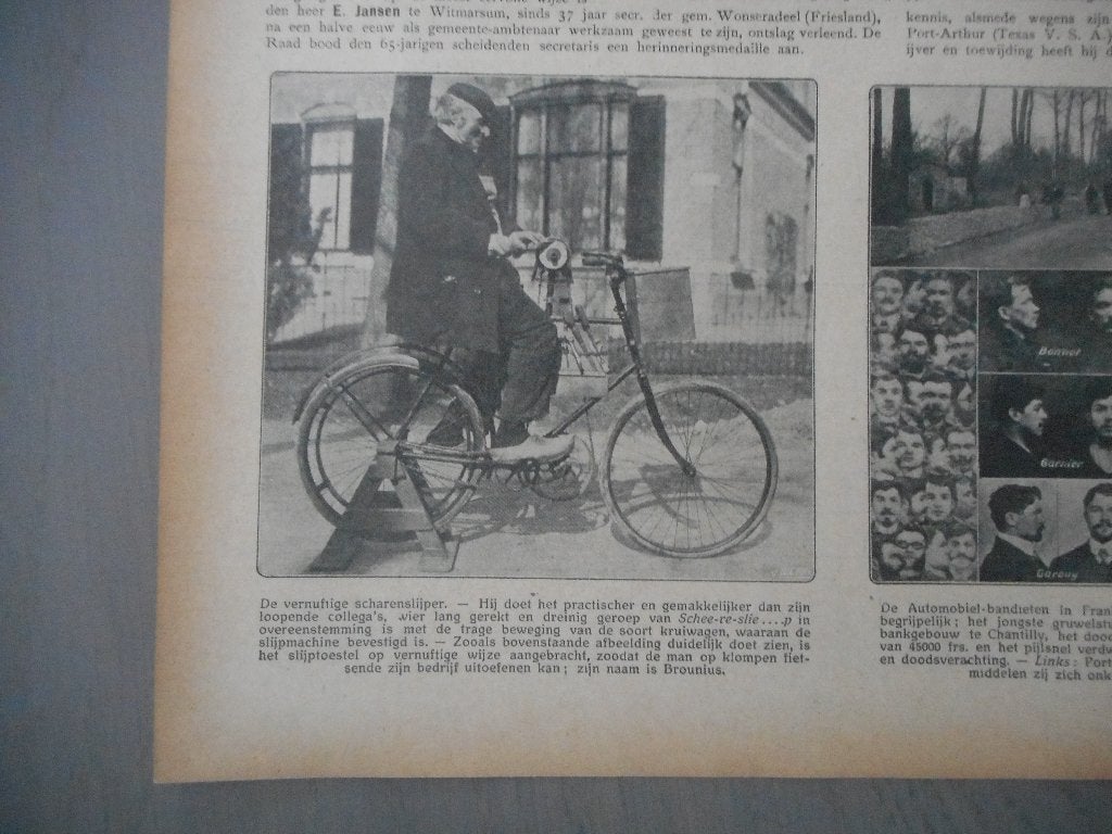 Dhr. Brounius. Scharenslijper op de fiets. 1912., Verzamelen, Tijdschriften, Kranten en Knipsels, Ophalen of Verzenden, Voor 1920