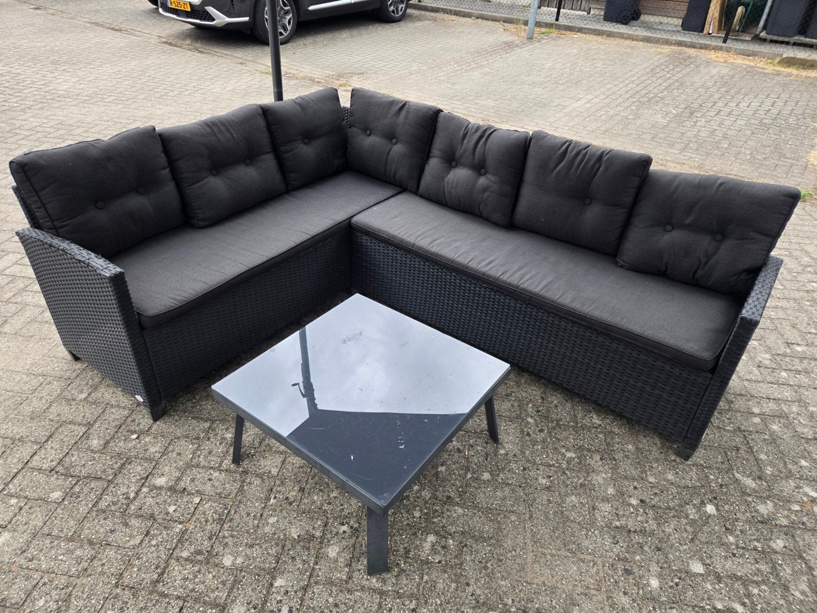 tuinset hoekbank incl. tafel, Tuin en Terras, Tuinsets en Loungesets, Ophalen, 5 zitplaatsen, Kunststof, Gebruikt