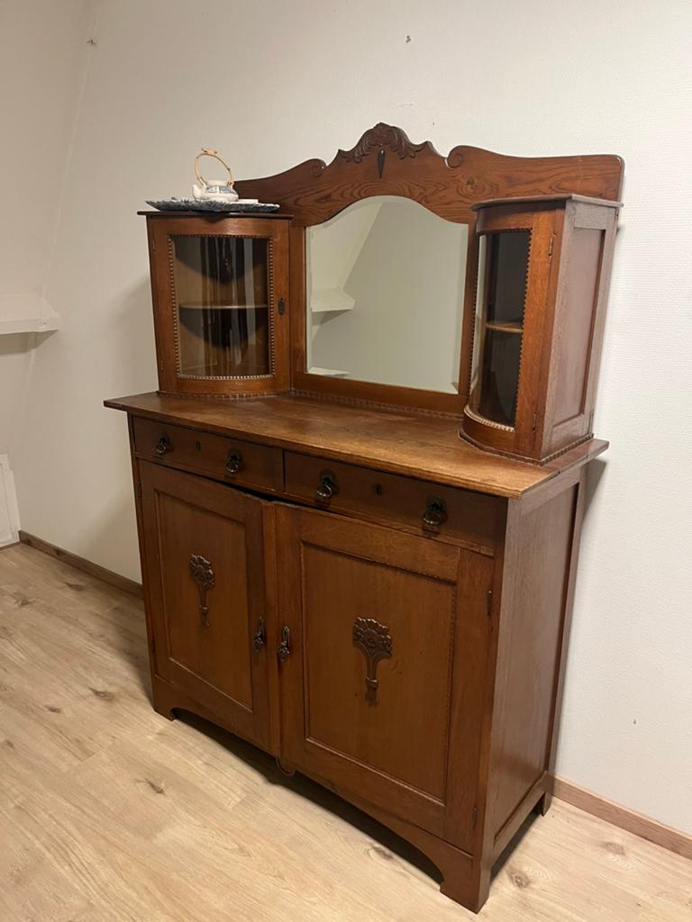 Antieke buffetkast met spiegel | Eiken | ca. 1900, Ophalen