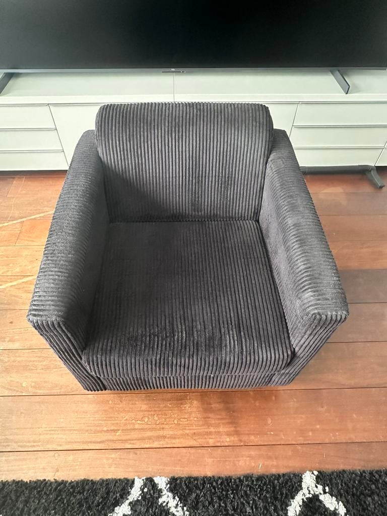 Zwarte rib Fauteuil, Huis en Inrichting, Fauteuils, Gebruikt, Minder dan 75 cm, Ophalen of Verzenden, 50 tot 75 cm