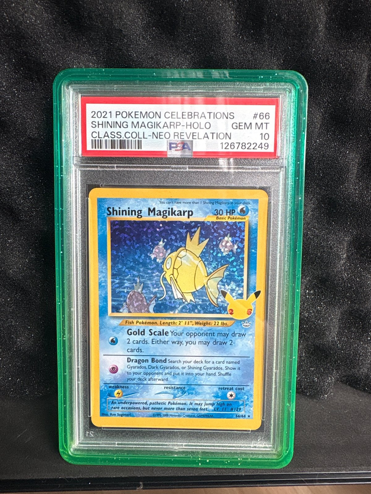 PSA 10 Shining Magikarp Holo 2021 Celebrations Pokémon Kaart, Hobby en Vrije tijd, Ophalen of Verzenden, Nieuw, Losse kaart, Foil