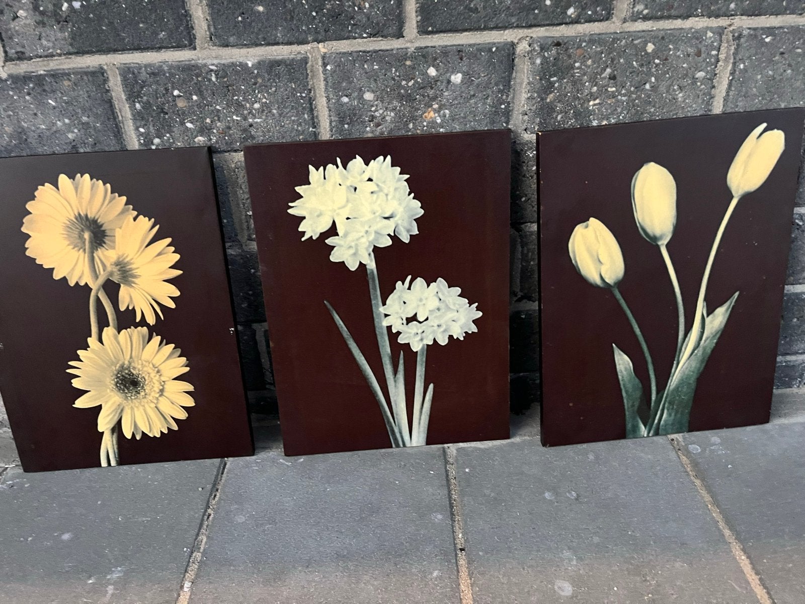 Set van 3 bloemenschilderijen op canvas, Ophalen of Verzenden, Ingelijst, Print, Bloemen