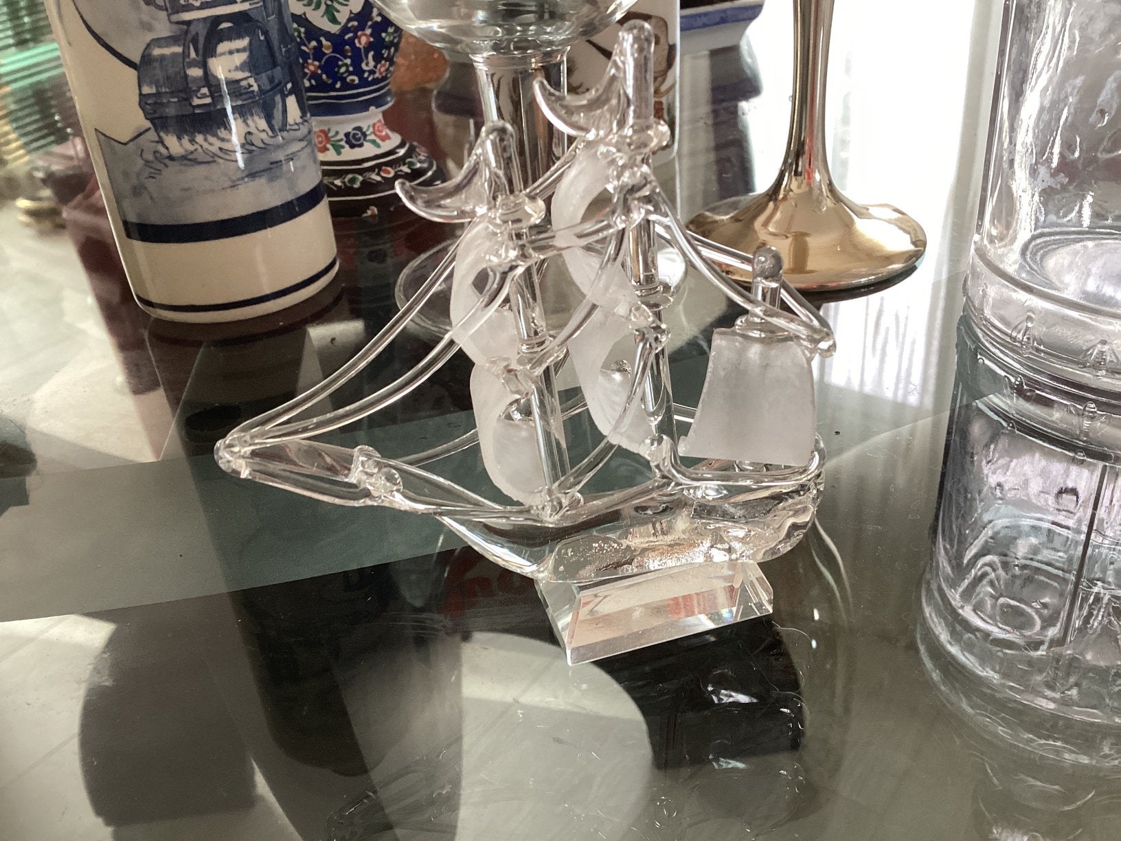 Tweemaster geblazen glas // hoog 9x8.5 cm, Ophalen of Verzenden, Zo goed als nieuw