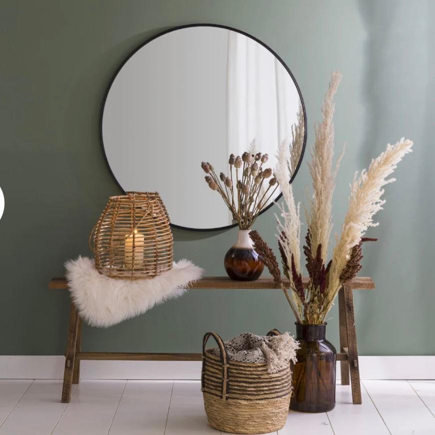 Spiegel rond 70 cm zwarte rand, Rond, Ophalen of Verzenden, Zo goed als nieuw, Minder dan 100 cm