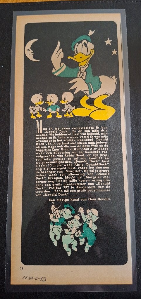 Knipsels uit tijdschriften reclame voor Donald Duck., Ophalen of Verzenden, Donald Duck, Zo goed als nieuw, Papier, Kaart of Schrift