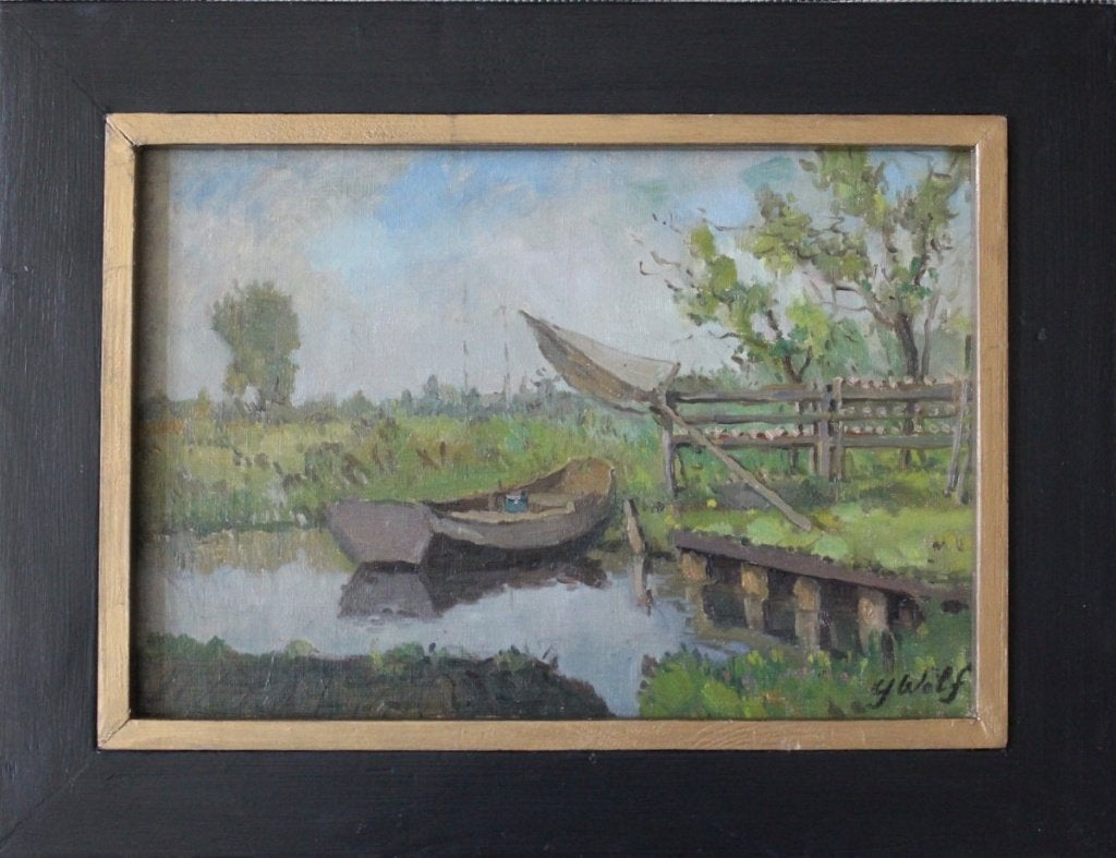 Jacob Wolf, Hilversum 1903 – 1962, Fraaie olieverf., Verzenden, Overige ondergronden, Landschap, Olieverf