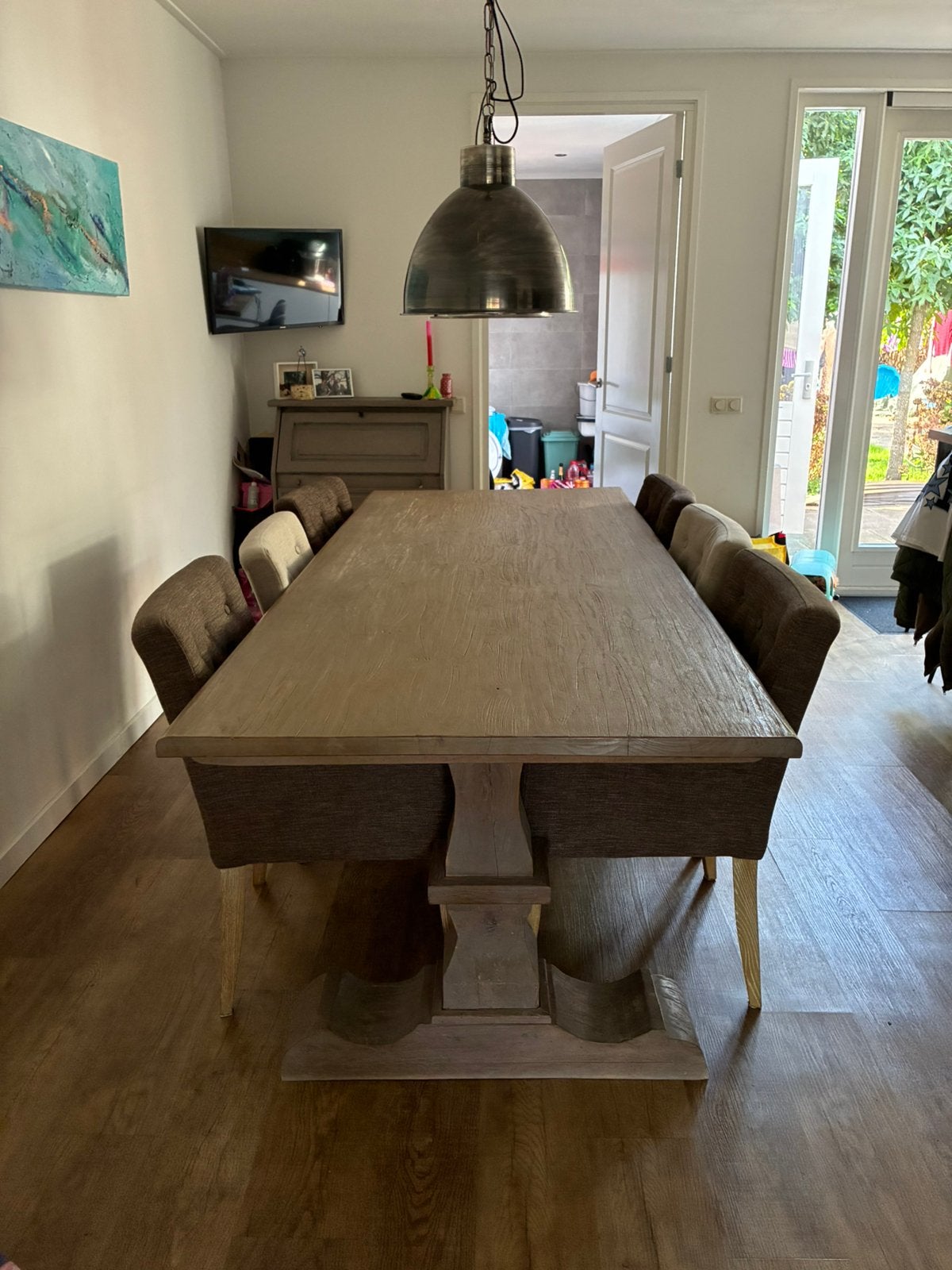 Kloostertafel + stoelen (mag ook los worden verkocht), Ophalen, Gebruikt, 200 cm of meer, 50 tot 100 cm