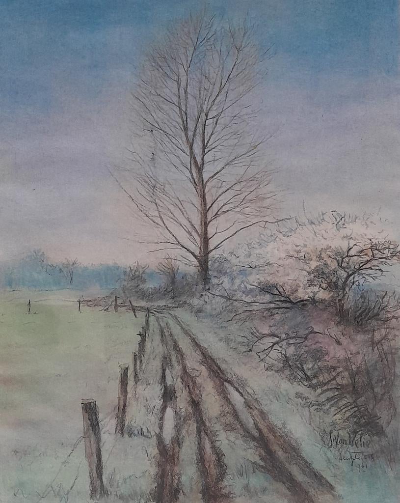 Landschap bij Hengelo, 1961, inclusief lijst, Ophalen, Minder dan 50 cm, Gebruikt, Oorspronkelijke maker
