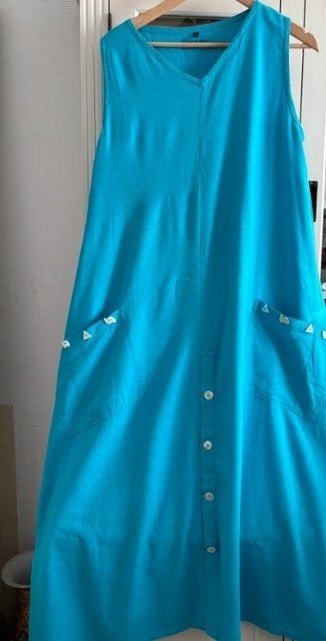 Linnen jurk turqoise 38/40, Maat 38/40 (M), Blauw, Ophalen of Verzenden, Zo goed als nieuw