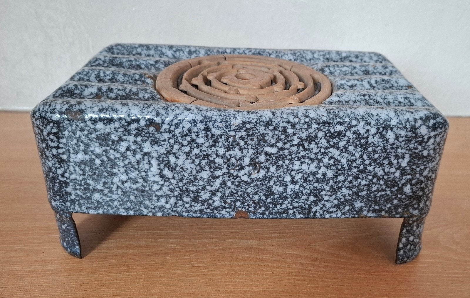 Vintage Emaille Warmhoudplaat - Grijs Gespikkeld Design, Ophalen of Verzenden